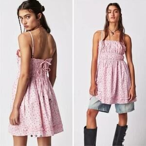 Free People Pink Gabby Dress Cherry Print